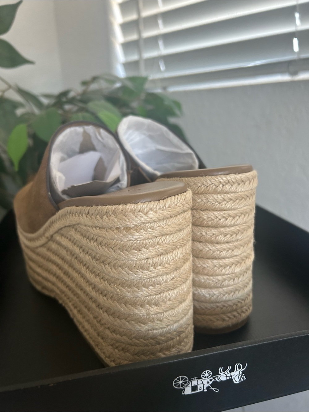 Coach Brown Suede Platform Espadrille Slides with Gold C Logo - Picture 4 of 5